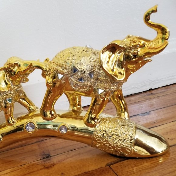 Dalax- Set of 3 Golden Color Thai Elephant Buddha Buddhist Collectible Statue - Picture 5 of 5